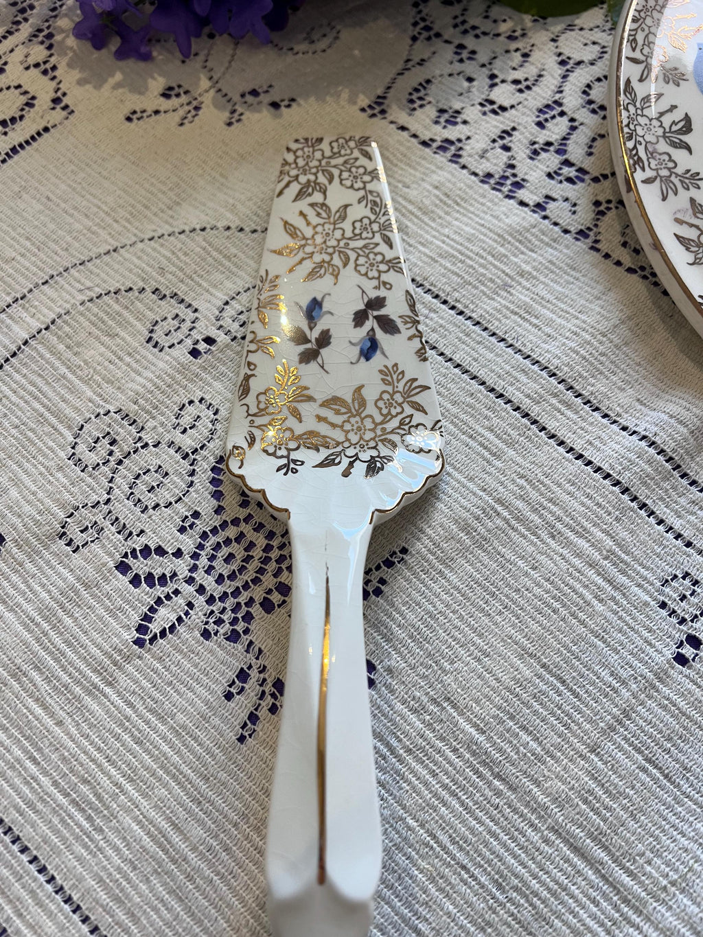 Vintage H. Aynsley Blue Rose Chintz Cake Plate Server Set | Staffordshire England 1950s