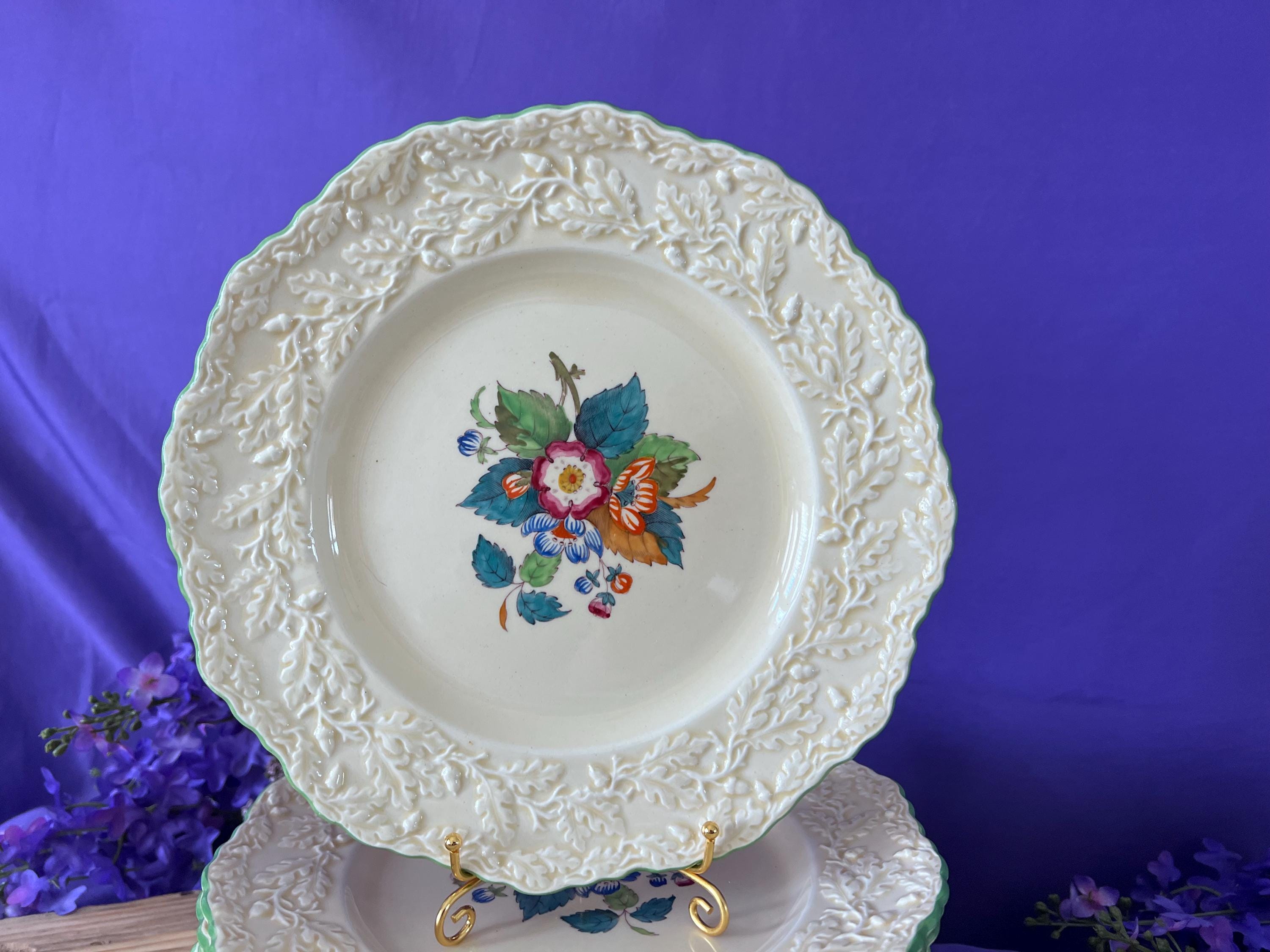 Set of 12 Mason’s Patent Ironstone Lunch Plates - Fruit Basket C2691 - Embossed Oak Leaf Border - English Vintage China