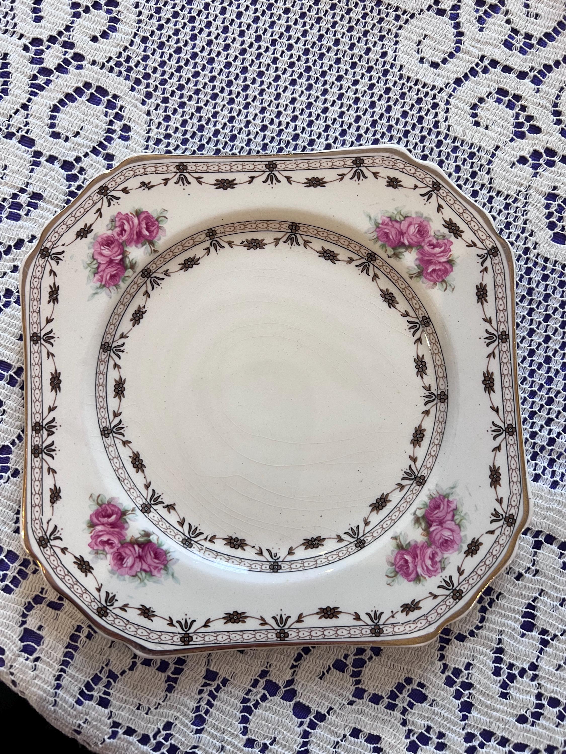 Thomas Hughes Coronation Rose China – Pink Rose English Ironstone, 1930s Unicorn Mark