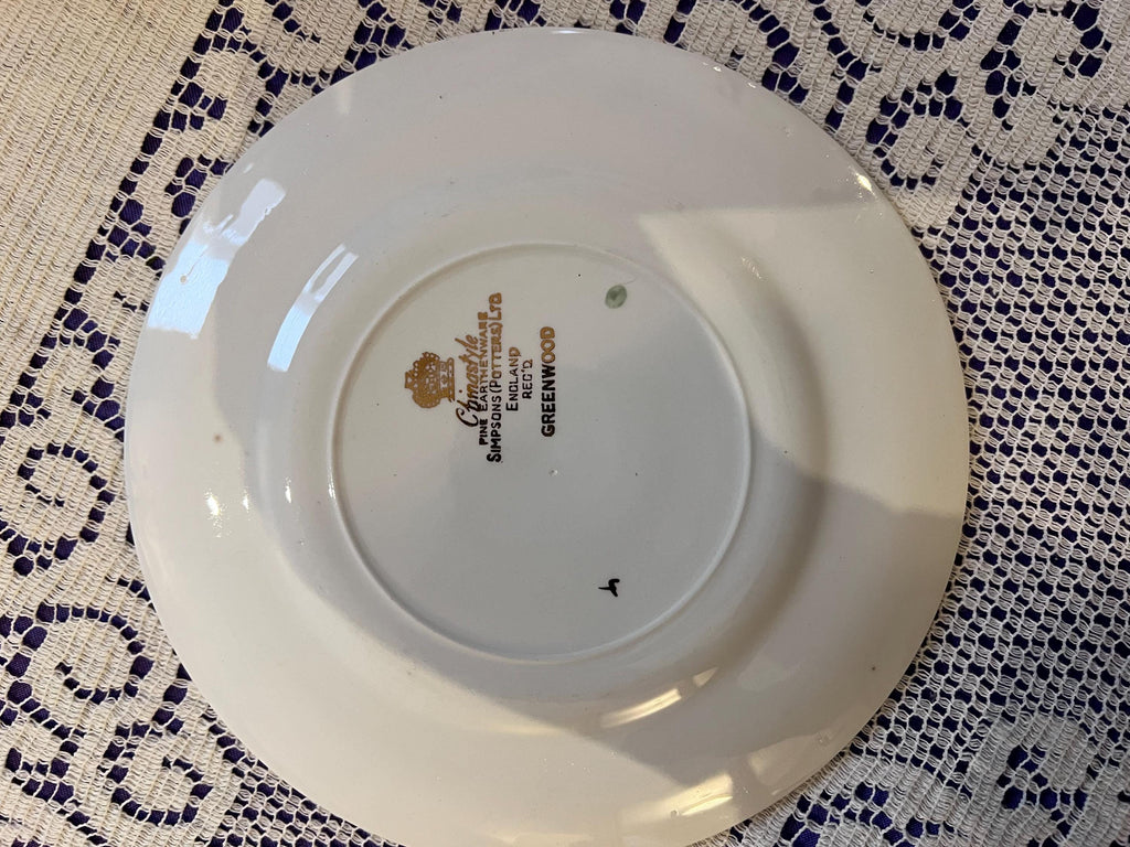 Set of 6 Vintage Simpsons Greenwood Side Plates – Sage Green Gold Laurel Mid-Century