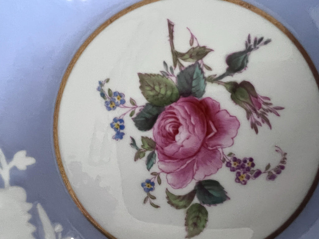 Pristine Spode Copeland "Maritime Rose" Dessert Service | Rare Periwinkle & Jewel-Embossed Fine Bone China