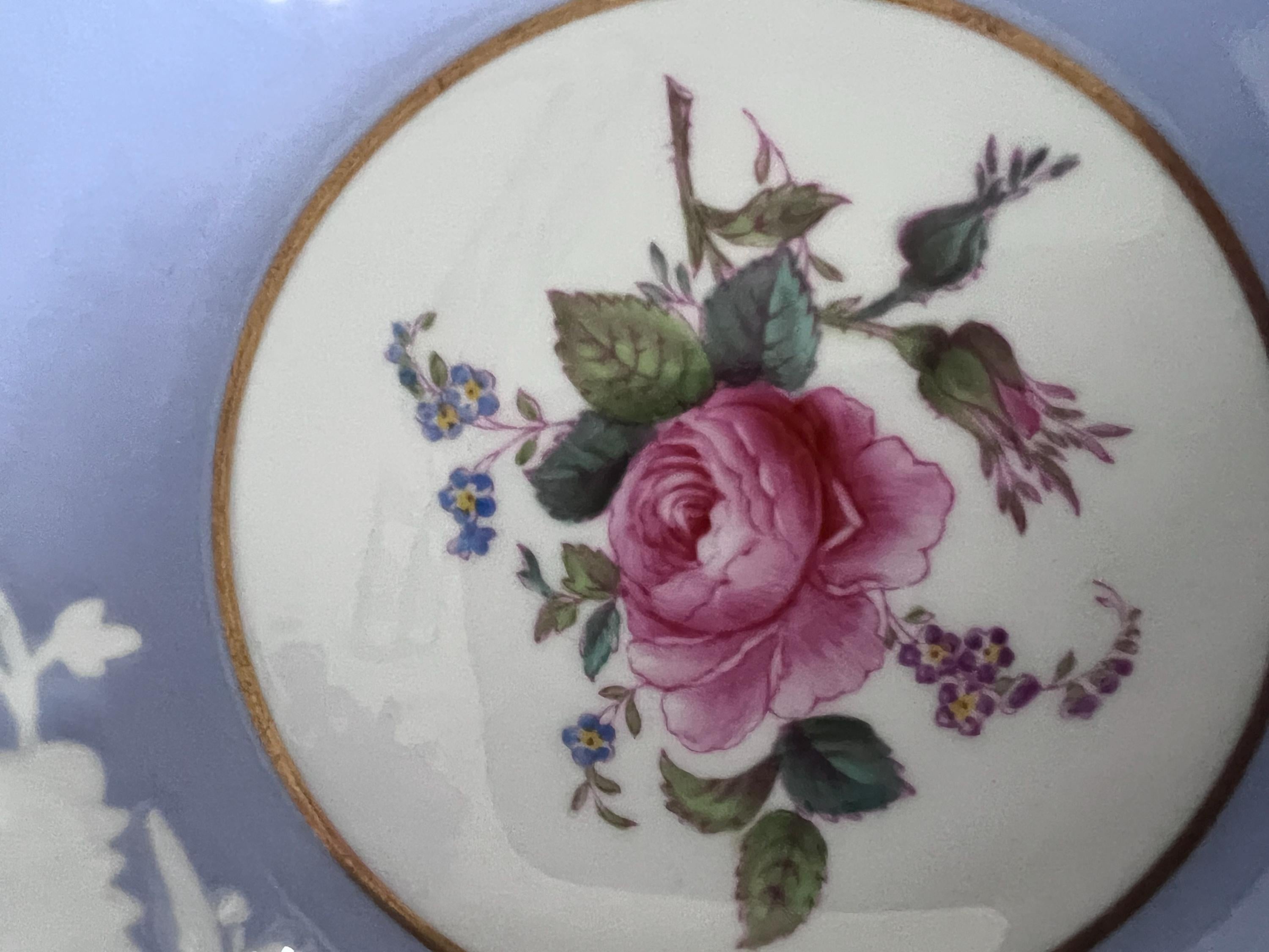 Pristine Spode Copeland "Maritime Rose" Dessert Service | Rare Periwinkle & Jewel-Embossed Fine Bone China