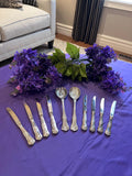 Italian 800 Silver Salad Serving Set & Matching silver plate Knives | Vintage Repoussé Pineapple Fruit Motif