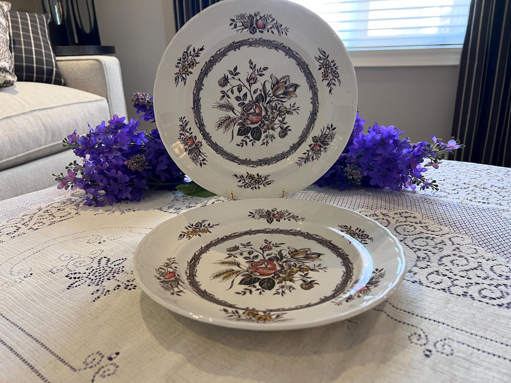 Vintage Wood & Sons Rosedale Plates – Hand Engraved Floral English Ironstone Set