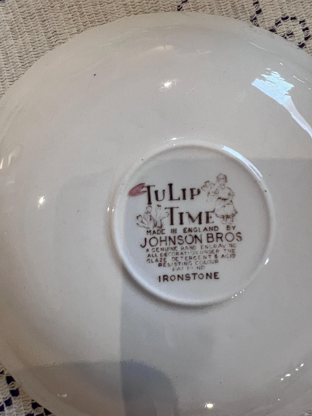 Johnson Brothers Tulip Time Breakfast Set | Brown Transferware Mugs, Saucers, Bowls