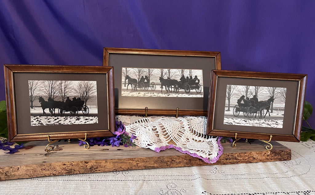 Rare 1978 Mennonite Horse & Buggy Silhouette Photographic Suite - Set of 3